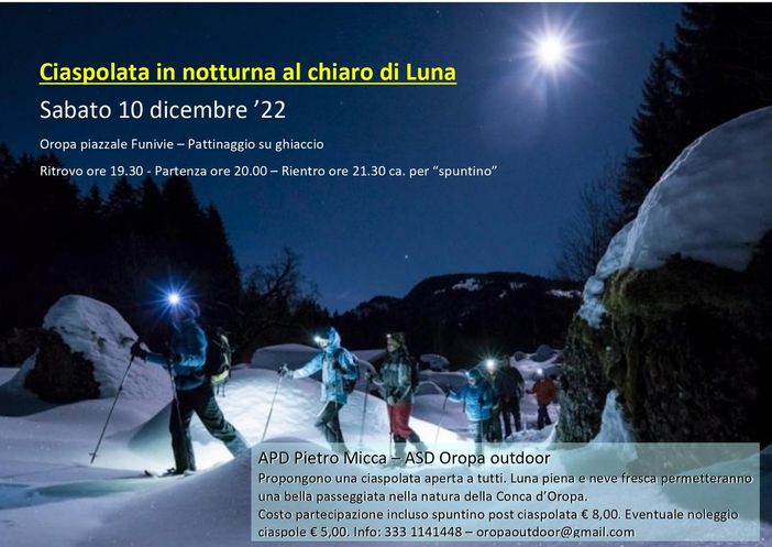 Oropa, ciaspolata in notturna al chiaro di luna