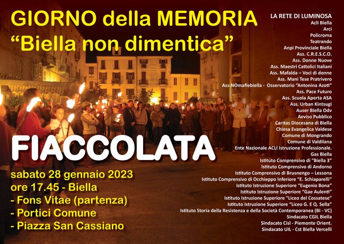 Una fiaccolata in centro a Biella per il Giorno della Memoria