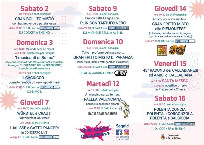 Siete pronti? altre quattro serate di gusto e divertimento a Callabiana! Siete pronti? altre quattro serate di gusto e divertimento a Callabiana!