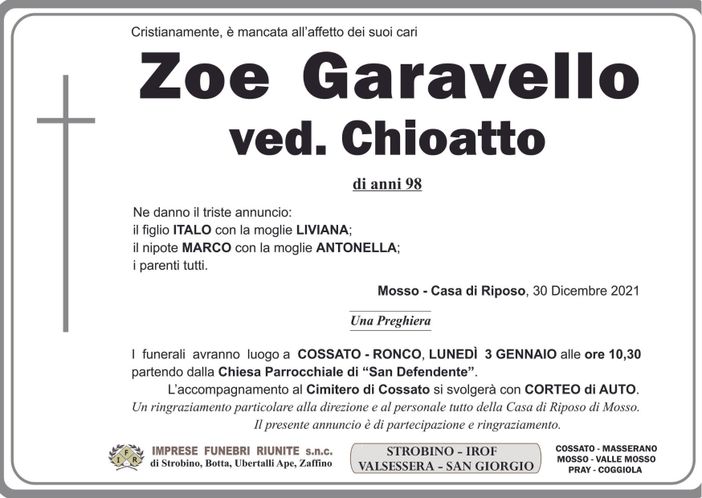 Zoe Garavello, ved. Chioatto