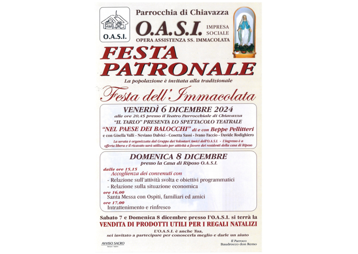 Chiavazza celebra la Festa dell’Immacolata all'OASI: un weekend di tradizione, fede e solidarietà Chiavazza celebra la Festa dell’Immacolata all'OASI: un weekend di tradizione, fede e solidarietà