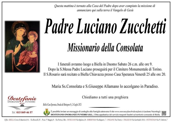 Padre Luciano Zucchetti Missionario della Consolata