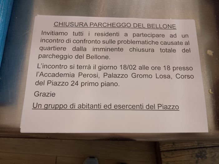 Piazzo, chiusura del parcheggio del Bellone, abitanti e commercianti pronti a trovare una soluzione Piazzo, chiusura del parcheggio del Bellone, abitanti e commercianti pronti a trovare una soluzione