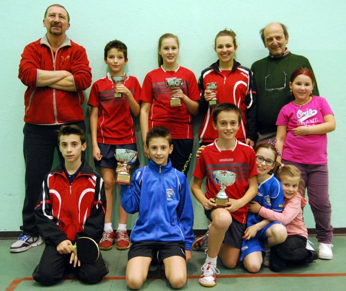 Gli atleti del TT.Biella a Torino, con Adrian Panaite e Cesare Erba