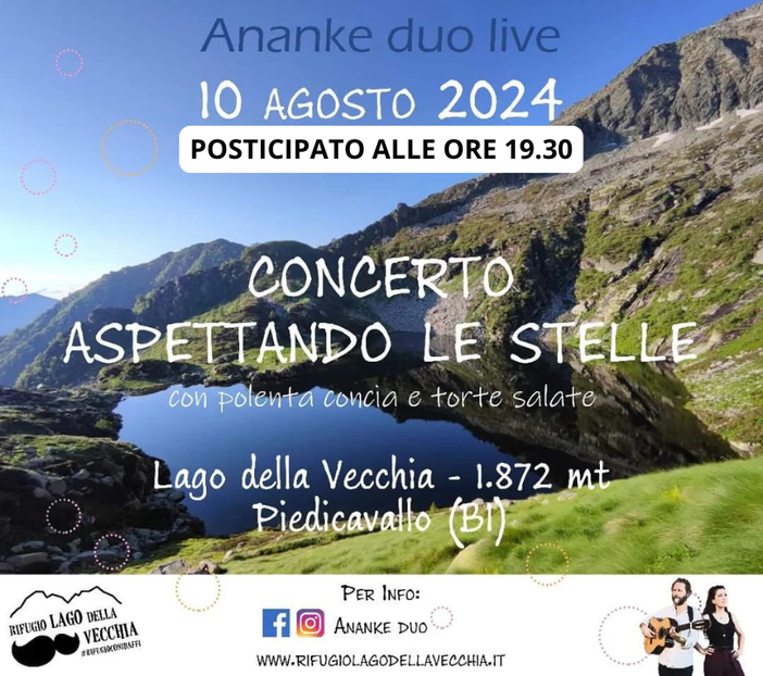 Posticipato il concerto “Aspettando le stelle” al Lago della Vecchia.