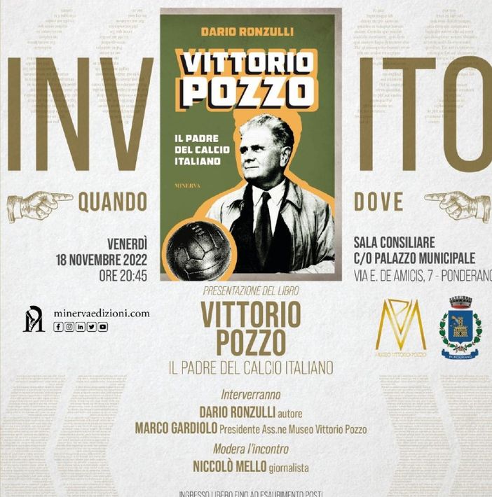 “VITTORIO POZZO - Il Padre del Calcio italiano” sarà presentato a Ponderano