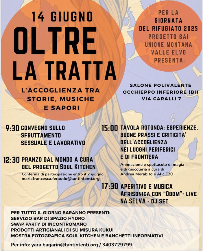 Oltre la tratta”: il 14 giugno a Occhieppo Inferiore una giornata di eventi tra accoglienza, diritti, musica e sapori dal mondo