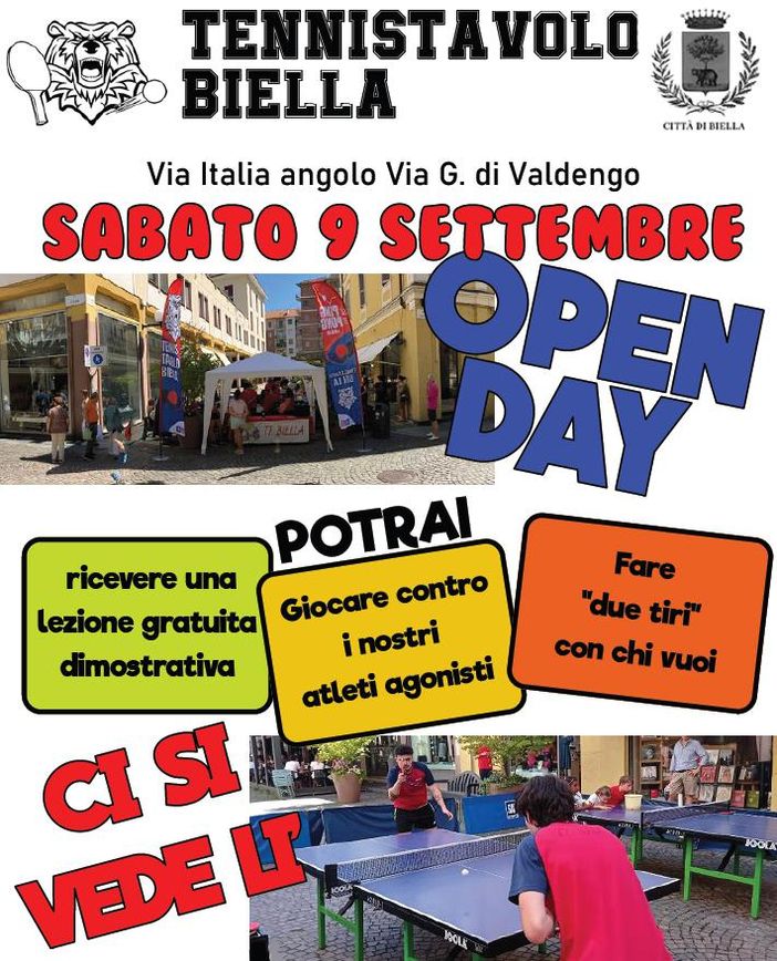 T.T. Biella: Open day a Biella il 9 settembre