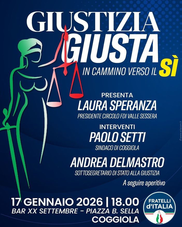 Fratelli d'Italia, partono da Coggiola gli incontri sulla riforma della giustizia in vista del referendum