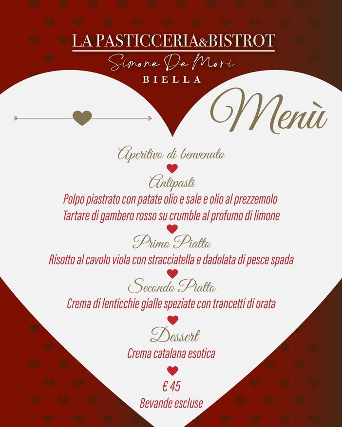 San Valentino, a Biella una cena romantica firmata Simone De Mori