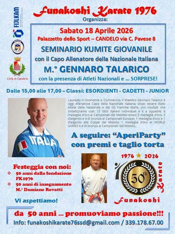 Candelo ospita il Seminario Kumite Giovanile con il capo allenatore della Nazionale Italiana Gennaro Talarico Candelo ospita il Seminario Kumite Giovanile con il capo allenatore della Nazionale Italiana Gennaro Talarico