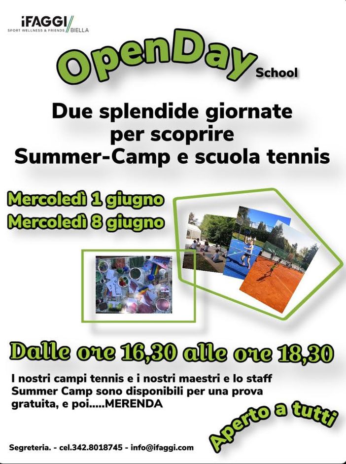 Biella, due open day ai Faggi per presentare i campus estivi e la scuola tennis