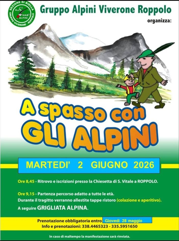 Roppolo, il 2 giugno torna “A spasso con gli Alpini” Roppolo, il 2 giugno torna “A spasso con gli Alpini”