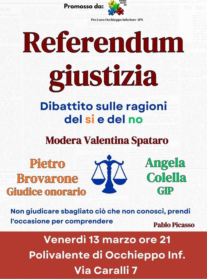 Occhieppo Inferiore, dibattito pubblico sul referendum sulla giustizia