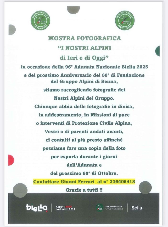 "I nostri Alpini di ieri e di oggi", a Benna si cercano foto per allestire una mostra "I nostri Alpini di ieri e di oggi", a Benna si cercano foto per allestire una mostra