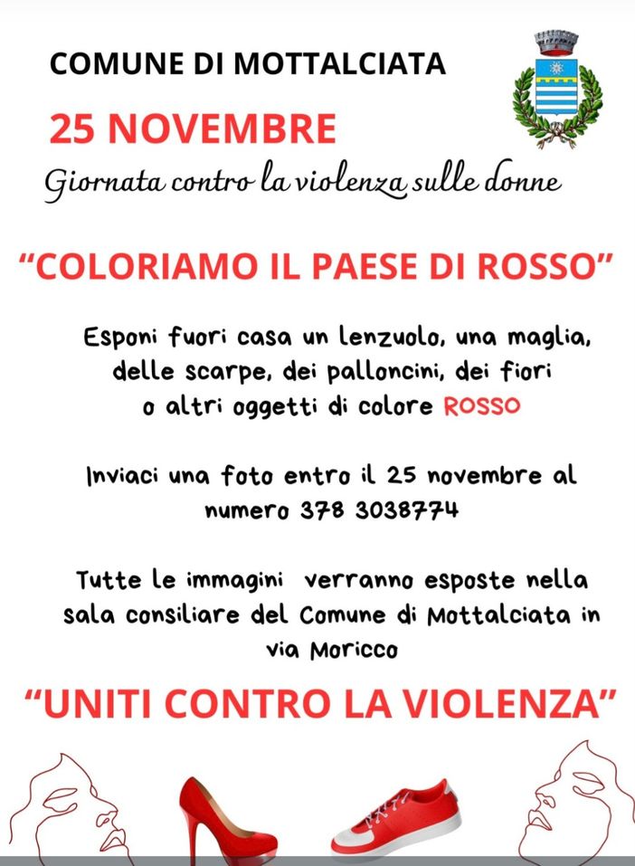 25 novembre a Mottalciata: “Coloriamo il paese di rosso”. 25 novembre a Mottalciata: “Coloriamo il paese di rosso”.