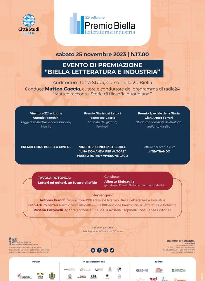 Premio “Biella Letteratura e Industria”: la premiazione a Città Studi.
