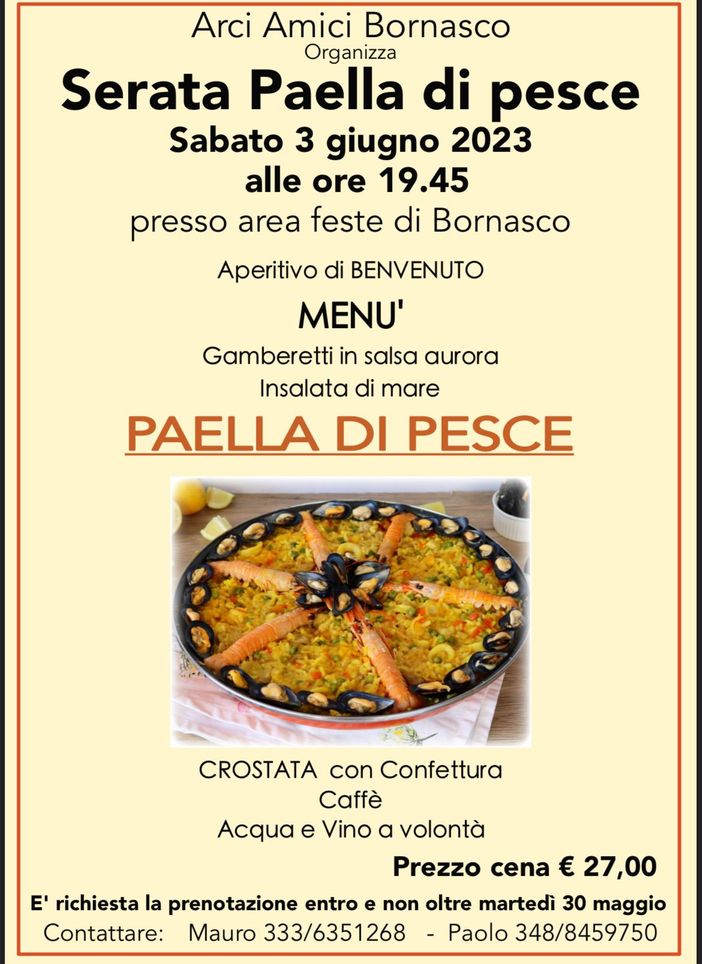 Serata paella di pesce a Bornasco