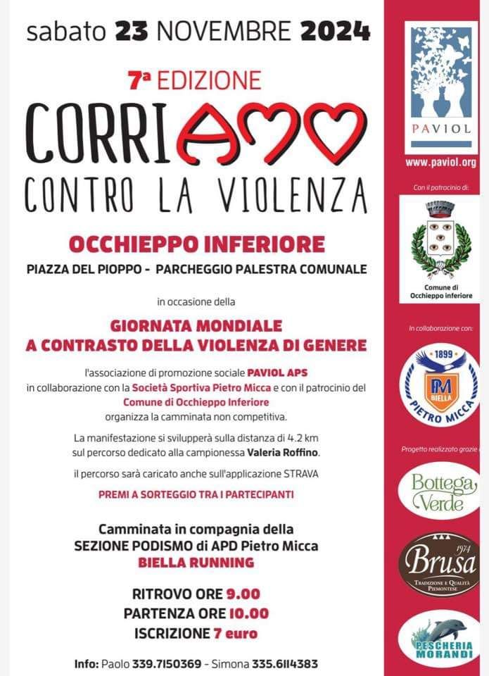 A Occhieppo Inferiore torna "CORRIAMO contro la violenza", è la 7° edizione