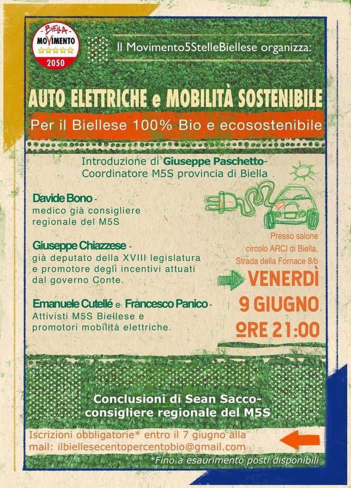 M5S biellese, un convegno sulle auto elettriche, interverrà Giuseppe Chiazzese M5S biellese, un convegno sulle auto elettriche, interverrà Giuseppe Chiazzese