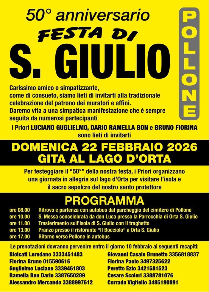 Pollone, 50° anniversario della Festa di San Giulio con una gita sul lago d’Orta