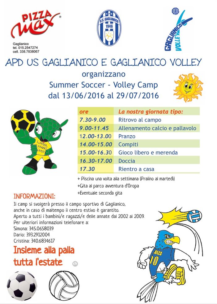 Gaglianico: Un'estate sportiva con il camp di calcio e pallavolo Gaglianico: Un'estate sportiva con il camp di calcio e pallavolo