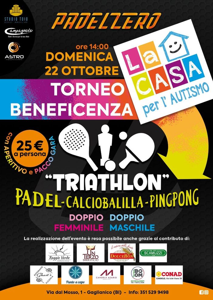 Gaglianico, “PadelZero”: il torneo di beneficenza per “La Casa per l’AUTISMO”.