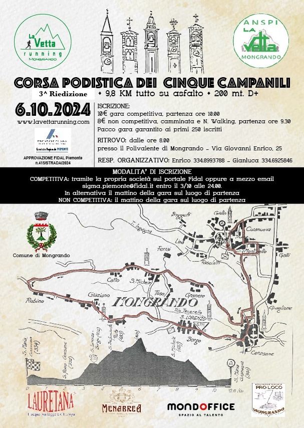 La Corsa Podistica dei Cinque Campanili: torna a Mongrando la 3° edizione. La Corsa Podistica dei Cinque Campanili: torna a Mongrando la 3° edizione.