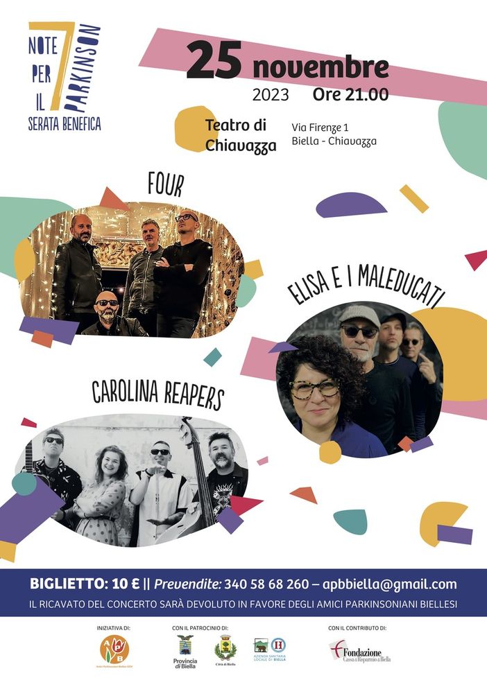 Biella, “7 note per il Parkinson”: il concerto benefico a favore degli Amici Parkinsoniani Biellesi.