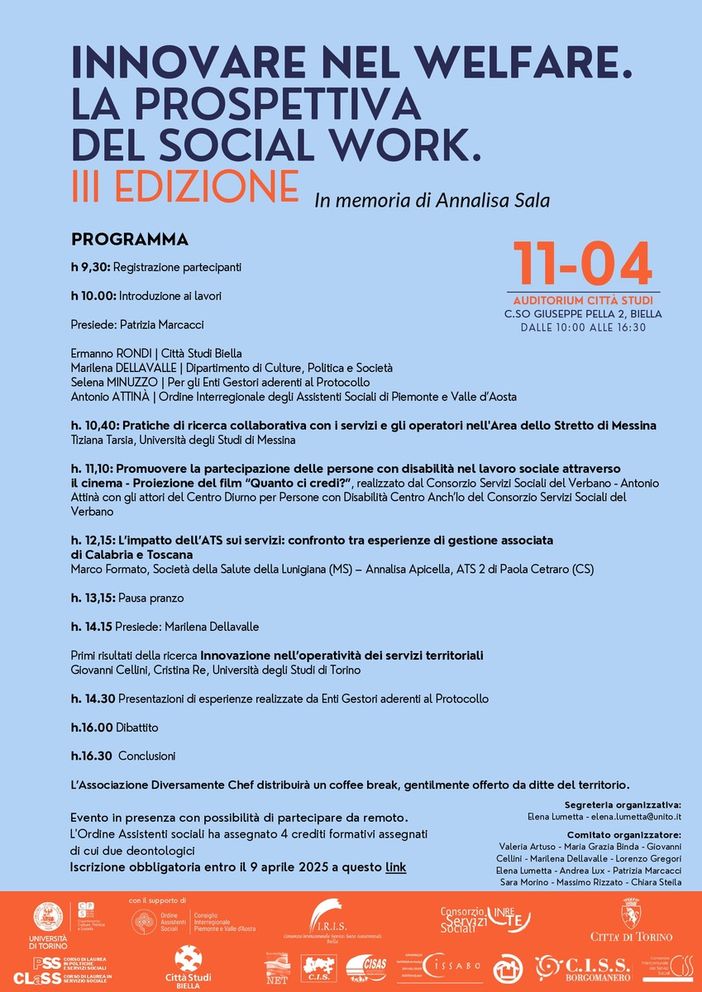 "Innovare nel welfare. La prospettiva del Social Work", un convegno a Città Studi "Innovare nel welfare. La prospettiva del Social Work", un convegno a Città Studi