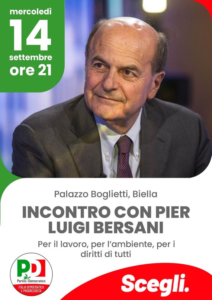 Elezioni, domani Pier Luigi Bersani a Biella - Foto PD Biella