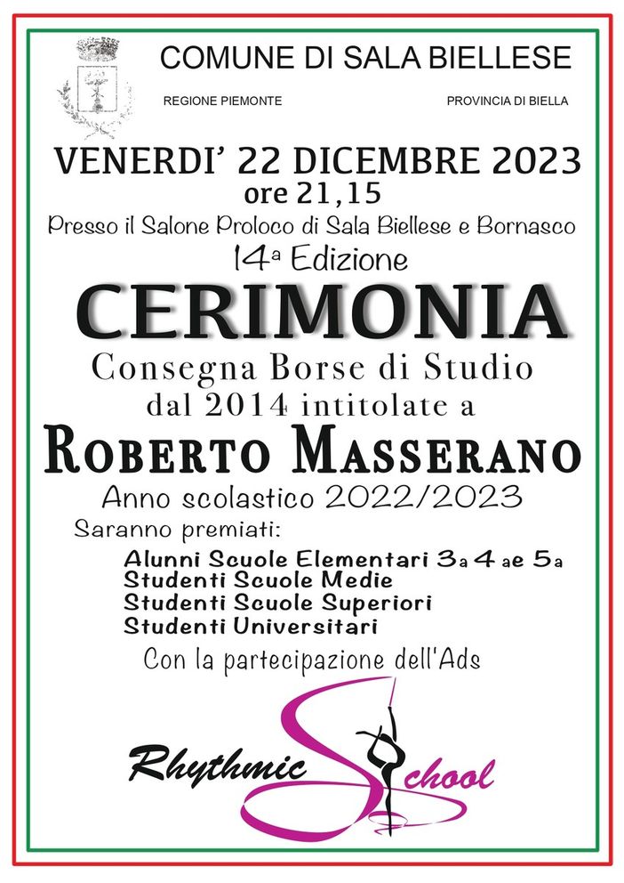 A Sala Biellese la Consegna delle Borse di Studio: la 14° edizione. A Sala Biellese la Consegna delle Borse di Studio: la 14° edizione.