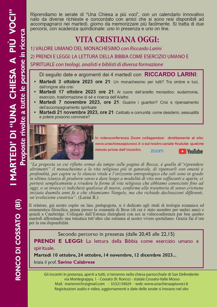 “Una Chiesa a Più Voci”, domani serata on line con Riccardo Larini - Foto “Una Chiesa a Più Voci”