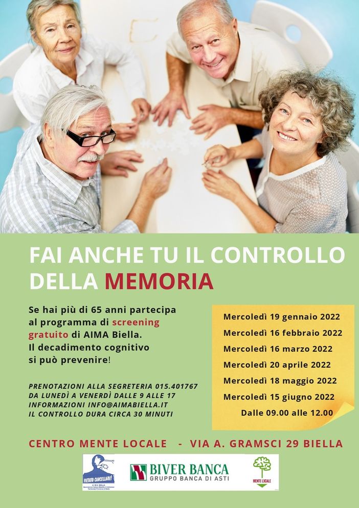 Biella, screening della memoria al centro Mente Locale