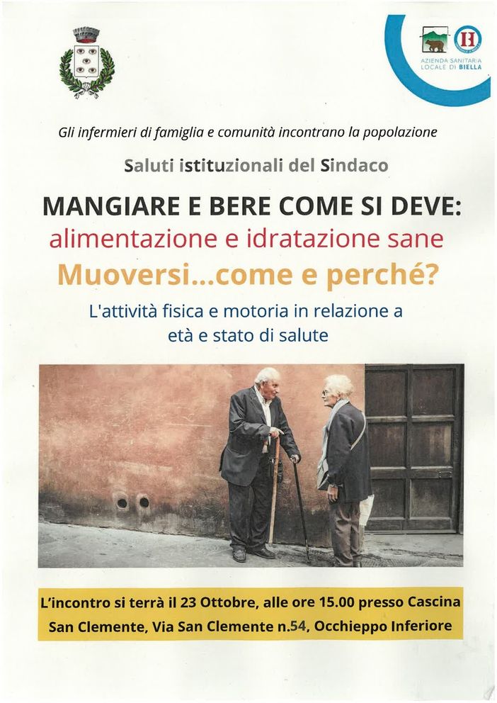 "Mangiare e bere come si deve", alimentazione sana, se ne parla a Occhieppo Inferiore