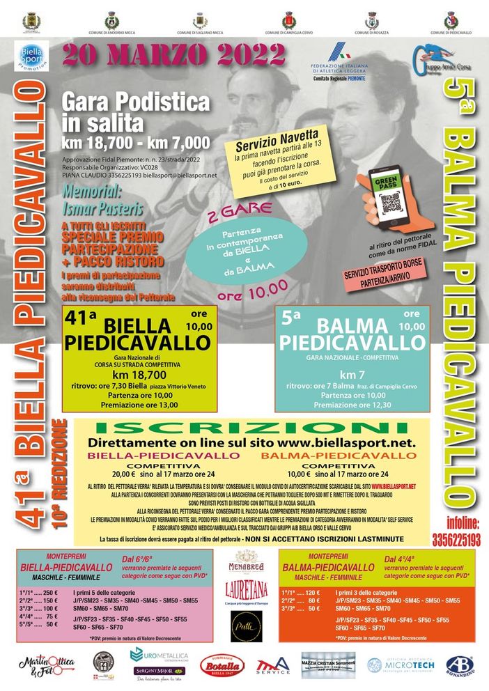 Biella-Piedicavallo e Balma-Piedicavallo Memorial Ismar Pasteris, il programma Biella-Piedicavallo e Balma-Piedicavallo Memorial Ismar Pasteris, il programma