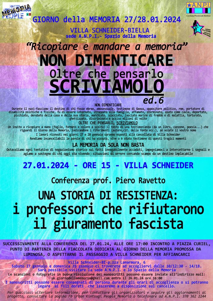 Anpi per il Girono della Memoria: la manifestazione a Villa Schneider.