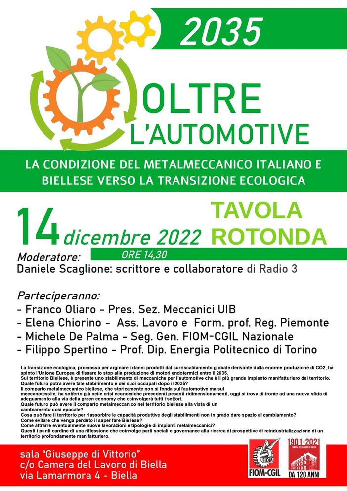 "Oltre l'automotive", una tavola rotonda alla Camera del lavoro di Biella
