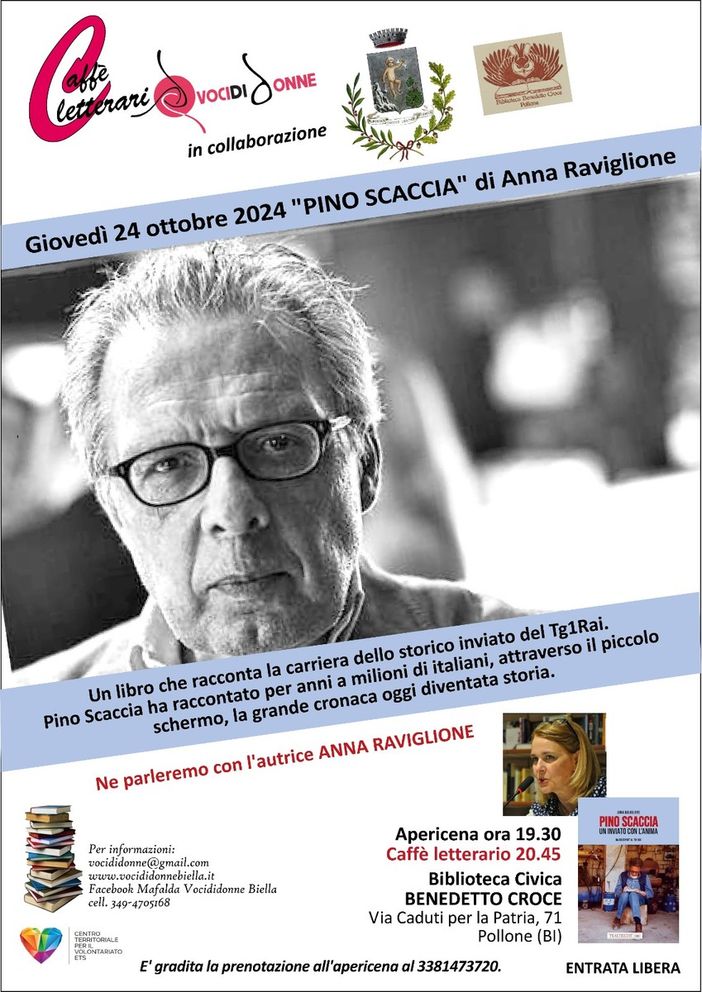 Evento letterario a Pollone, Anna Raviglione presenta "Pino Scaccia - Un inviato con l'anima".