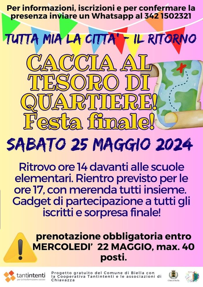 "Tutta mia la città il ritorno", oggi a Chiavazza tutti a cercare il tesoro! "Tutta mia la città il ritorno", oggi a Chiavazza tutti a cercare il tesoro!