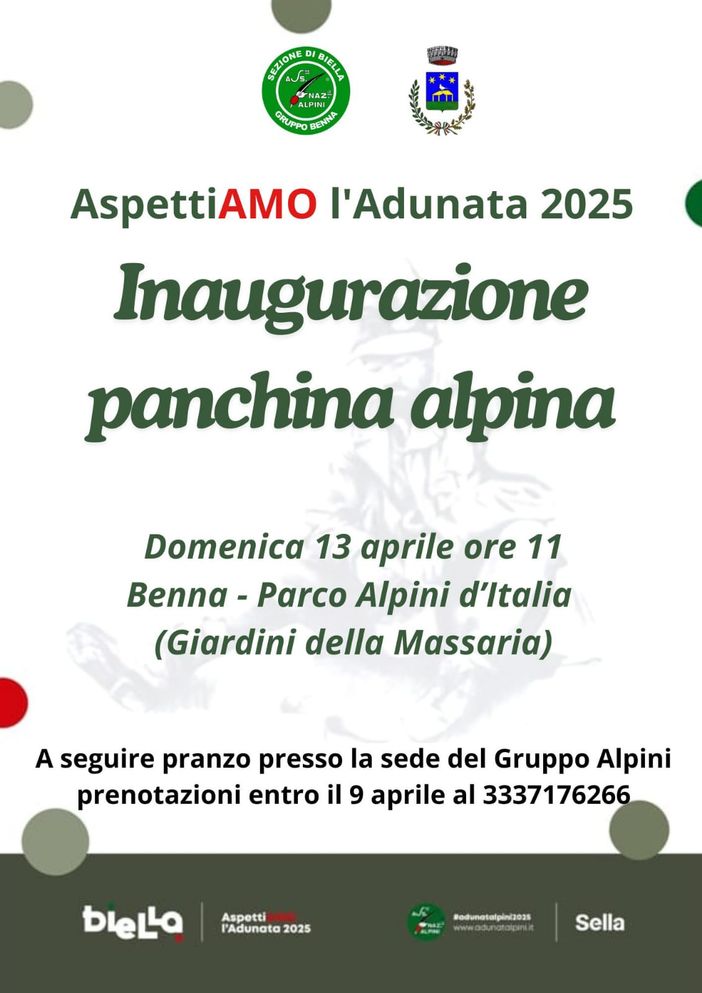 AspettiAMO l'Adunata, domenica a Benna l'inaugurazione della panchina dedicata all'evento e ai 60 anni del gruppo