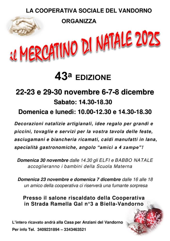 Al Vandorno torna il mercatino di Natale