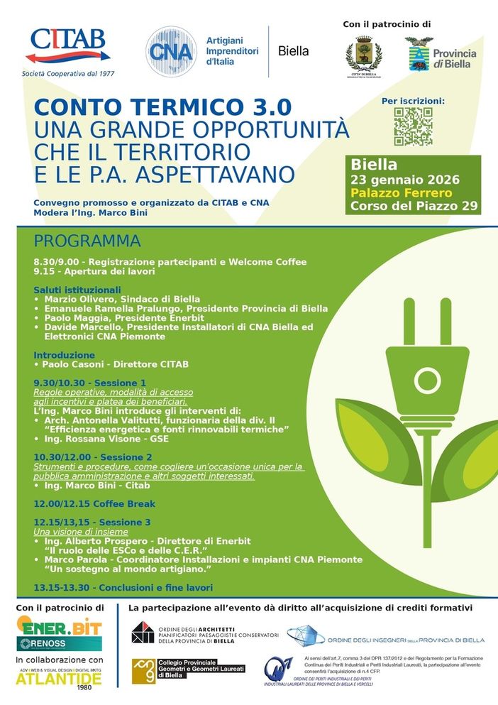 Conto Termico 3.0: A Biella un convegno per territorio e Pubbliche Amministrazioni