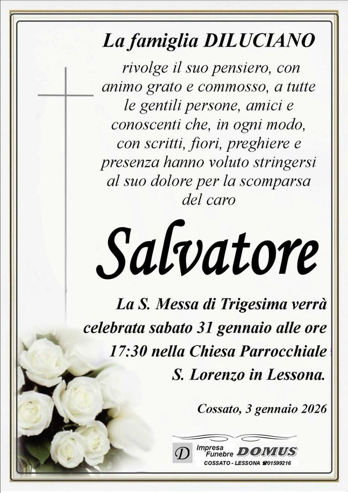 Diluciano Salvatore, ringraziamento