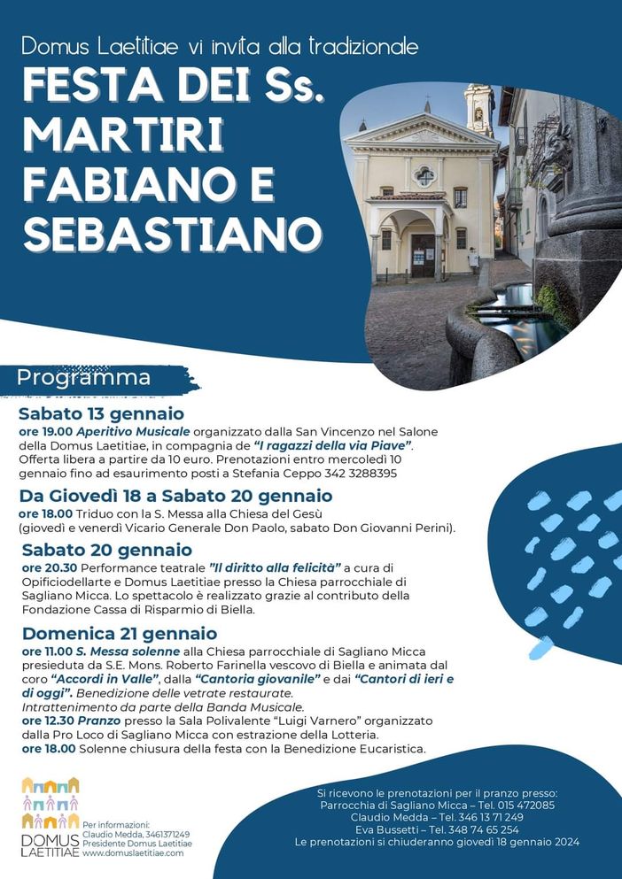 A Sagliano Micca la tradizionale Festa dei Ss. Martiri Fabiano e Sebastiano.