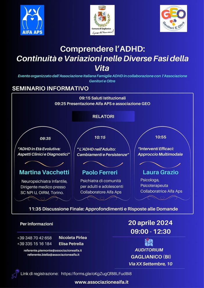 A Gaglianico “Comprendere l’ADHD: Continuità e Variazioni nelle Diverse Fasi della Vita” - Foto AIFA