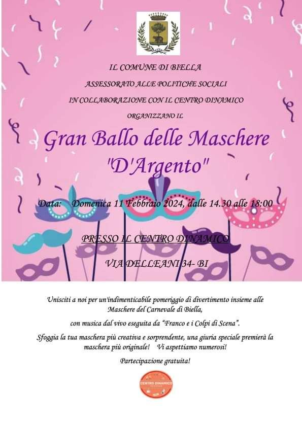 Biella, al Centro Dinamico il “𝐆𝐫𝐚𝐧 𝐁𝐚𝐥𝐥𝐨 𝐝𝐞𝐥𝐥𝐞 𝐌𝐚𝐬𝐜𝐡𝐞𝐫𝐞 𝐝'𝐀𝐫𝐠𝐞𝐧𝐭𝐨”. Biella, al Centro Dinamico il “𝐆𝐫𝐚𝐧 𝐁𝐚𝐥𝐥𝐨 𝐝𝐞𝐥𝐥𝐞 𝐌𝐚𝐬𝐜𝐡𝐞𝐫𝐞 𝐝'𝐀𝐫𝐠𝐞𝐧𝐭𝐨”.