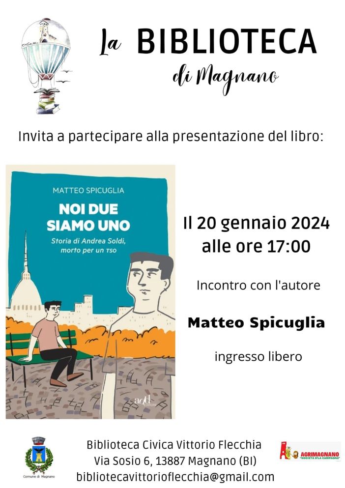 "Noi due siamo uno", a Magnano il libro di Matteo Spicuglia - Foto Comune di Magnano