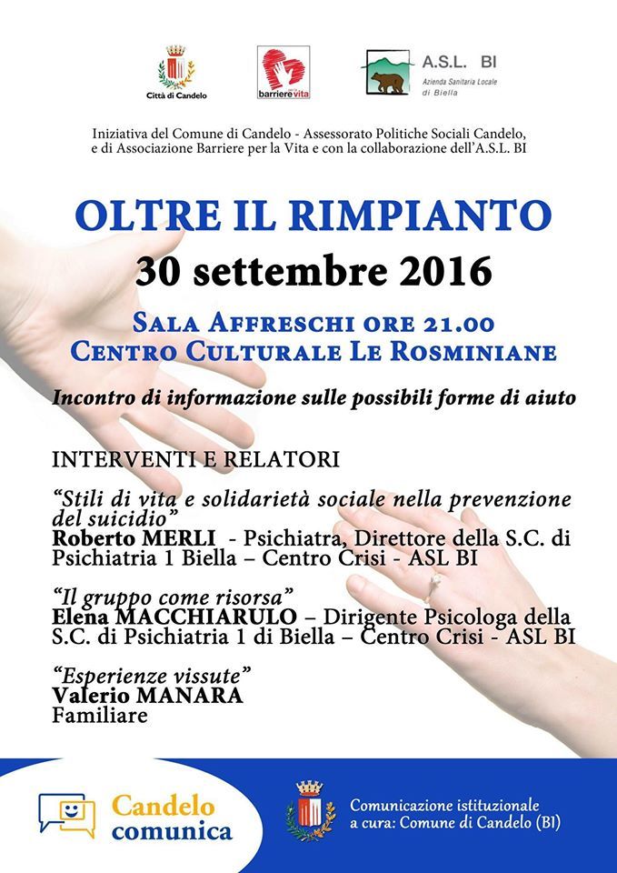 Candelo: Questa sera "Oltre il rimpianto", prevenzione al suicidio Candelo: Questa sera "Oltre il rimpianto", prevenzione al suicidio