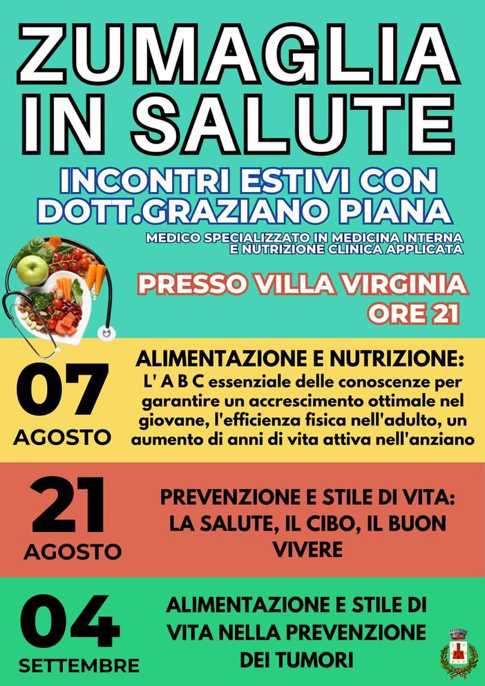 "Zumaglia in Salute": incontri estivi con il Dott. Graziano Piana.
